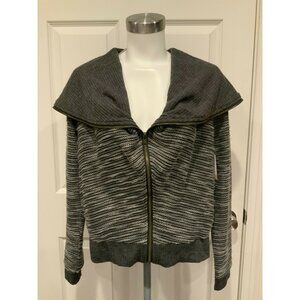 Mystree Black & Gray Striped Zip-Up Cardigan W/ Oversized Collar Size Medium NWT